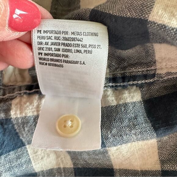 American Eagle Buffalo Plaid Button Down Shirt Cotton Blue Cream Men's L Preppy - Picture 8 of 12